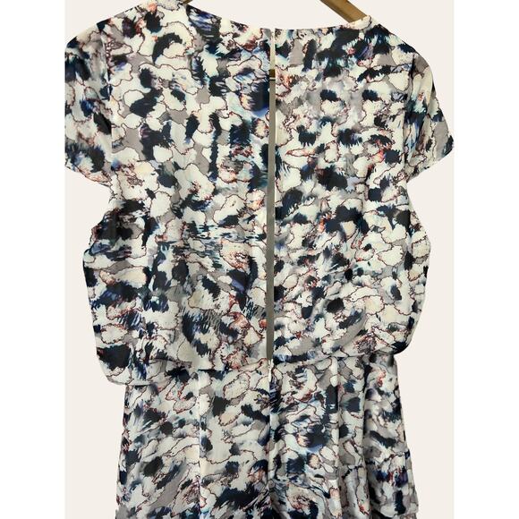 Reiss Annah Tiered Abstract Floral Watercolor Cap Sleeve A-Line Dress Size 6 - Picture 8 of 11